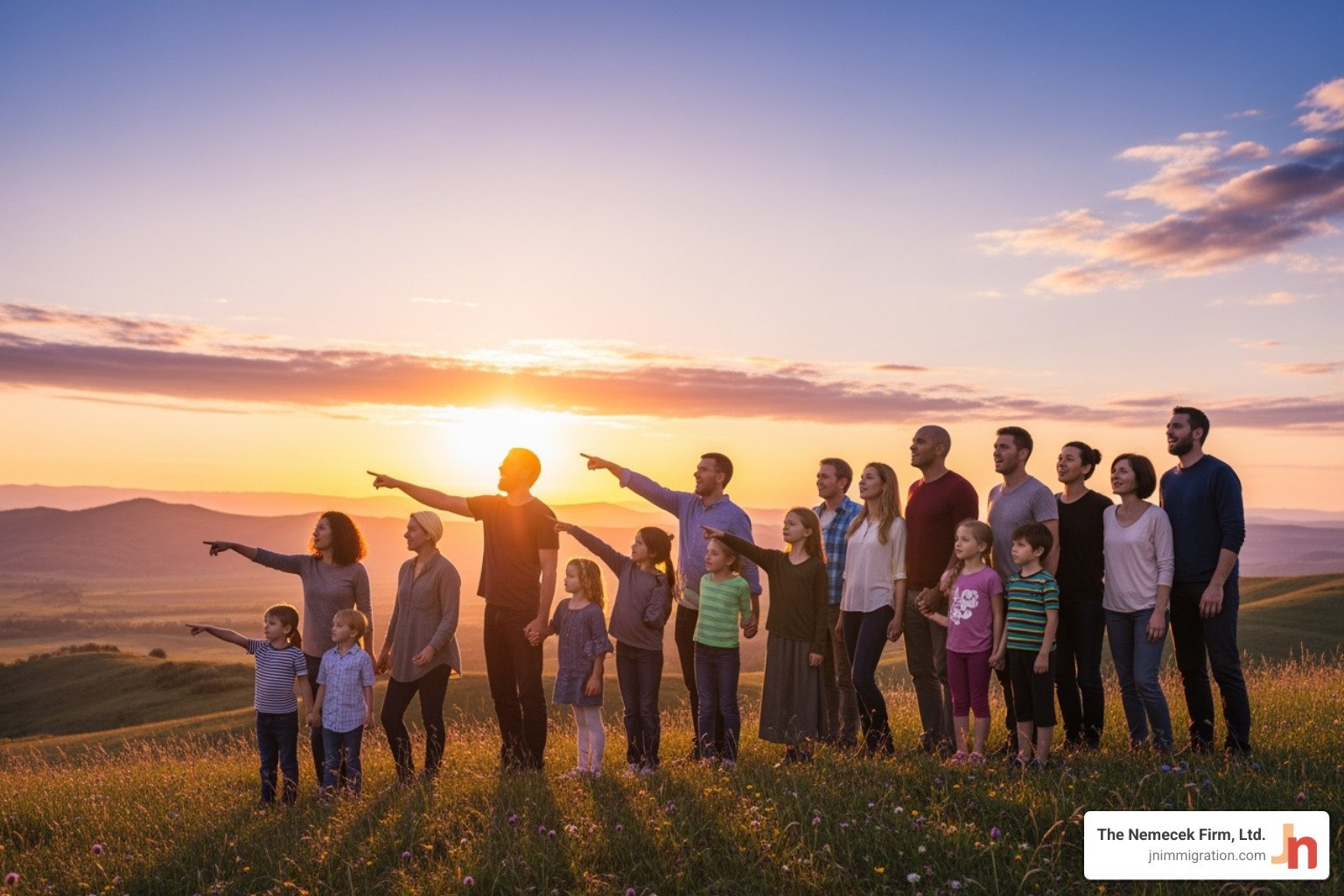 Diverse group of people looking towards a hopeful horizon - asylum seeker lawyer