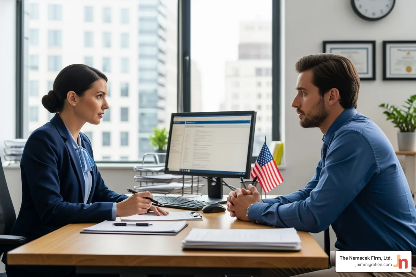consular officer interviewing an applicant - US visa application help