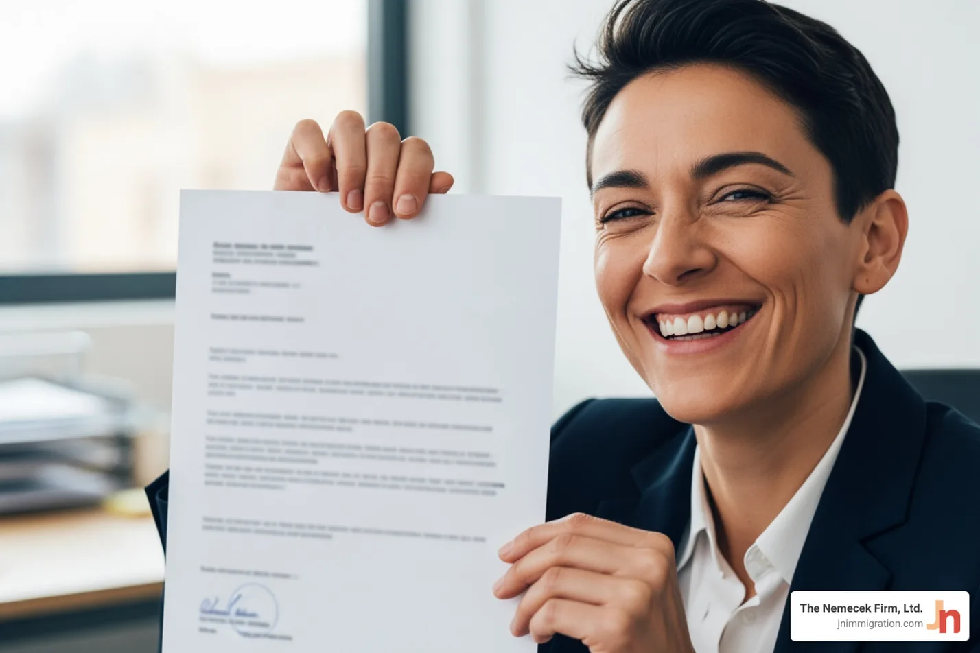 person holding a newly approved document with a look of relief - Immigration asylum attorney